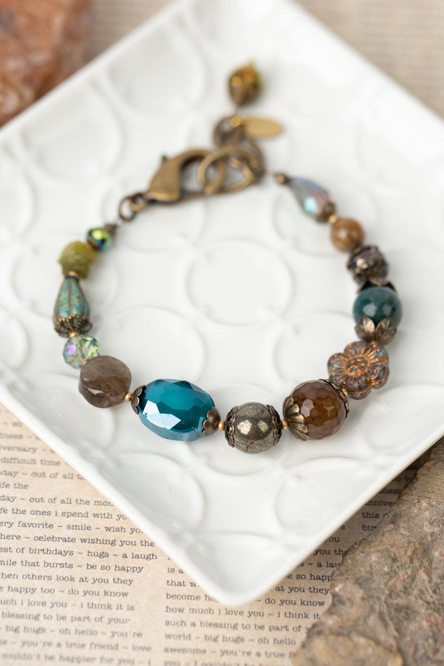 Crisp Autumn 7.5-8.5" Crystal, Smoky Quartz, Olive Jade Simple Bracelet