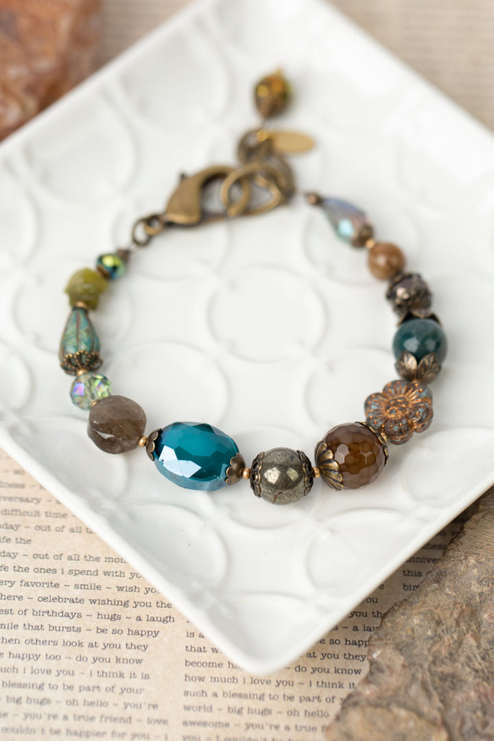 Crisp Autumn 7.5-8.5" Crystal, Smoky Quartz, Olive Jade Simple Bracelet