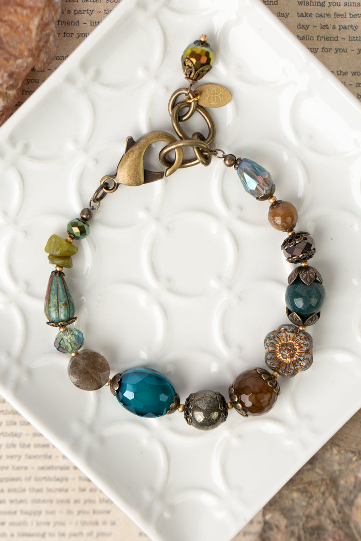 Crisp Autumn 7.5-8.5" Crystal, Smoky Quartz, Olive Jade Simple Bracelet