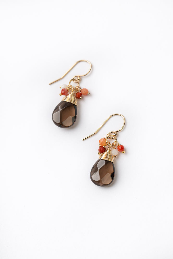 Devotion Smoky Quartz, Coral Cluster Earrings