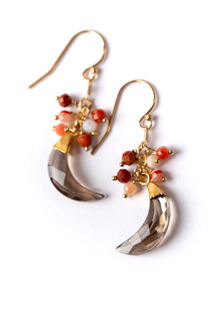 Devotion Smoky Quartz Crescent Moon Cluster Earrings