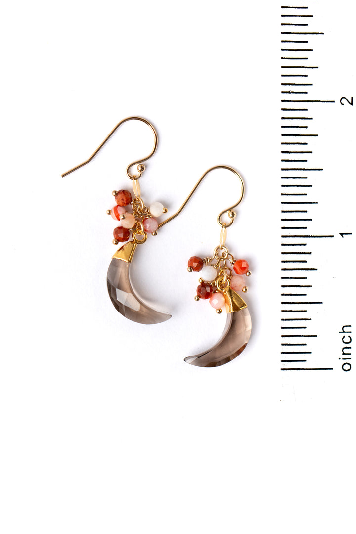 Devotion Smoky Quartz Crescent Moon Cluster Earrings