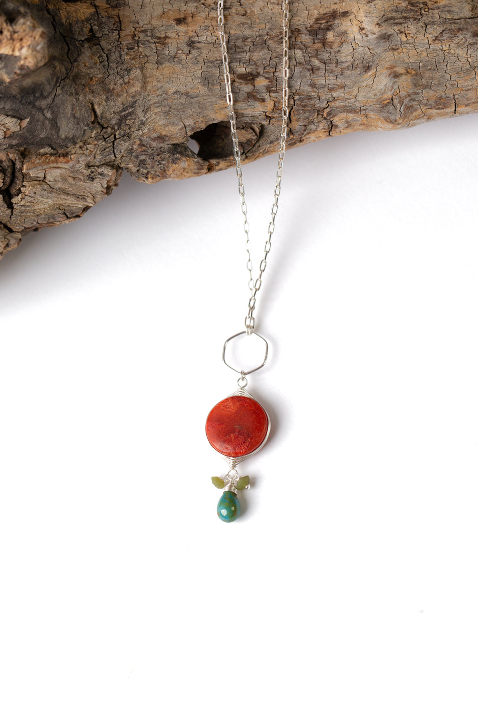 Flora 20.5-22.5" Czech Glass With Red Coral Simple Necklace (