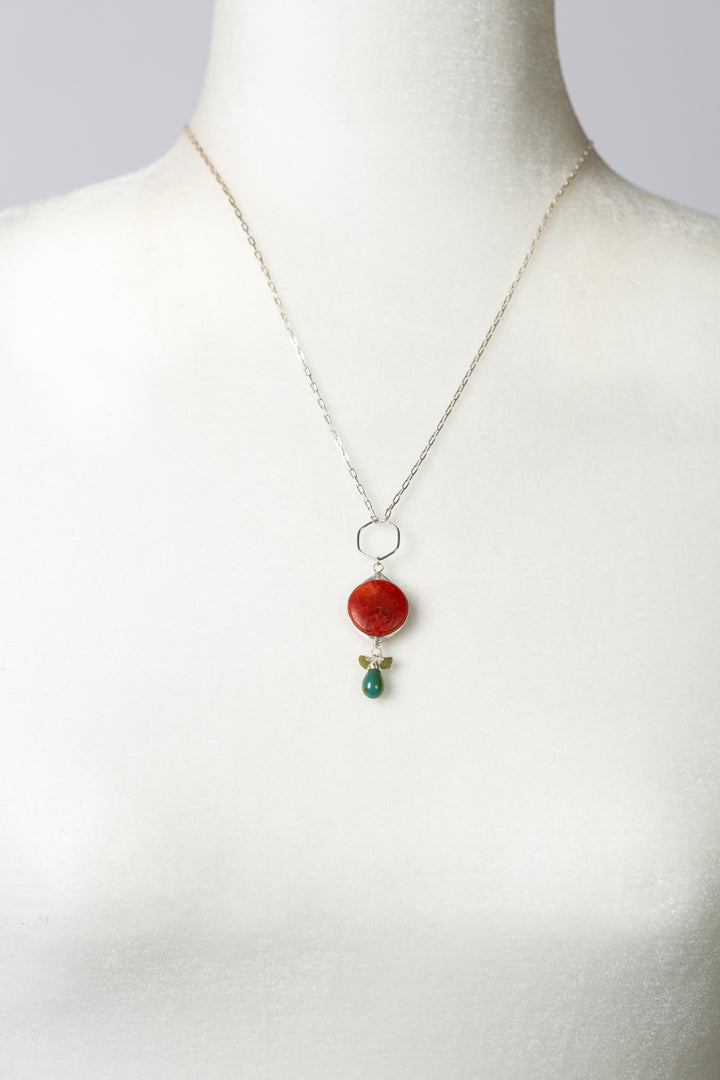 Flora 20.5-22.5" Czech Glass With Red Coral Simple Necklace (