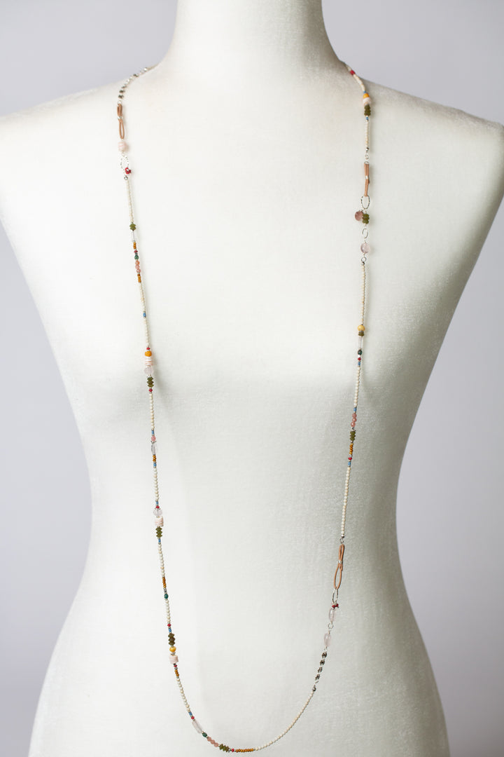 Flora 50-52" Rose Quartz, Fire Opal, Rhodochrosite Collage Necklace