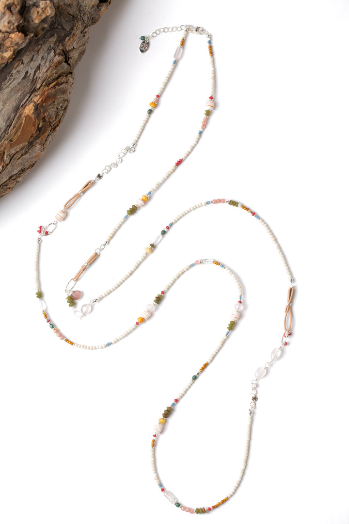 Flora 50-52" Rose Quartz, Fire Opal, Rhodochrosite Collage Necklace