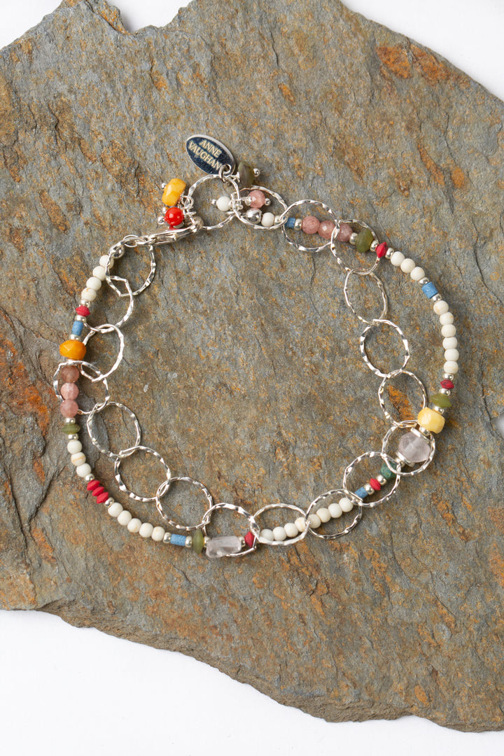 Flora 7.5" Rose Quartz, Fire Opal, Rhodochrosite Simple Bracelet