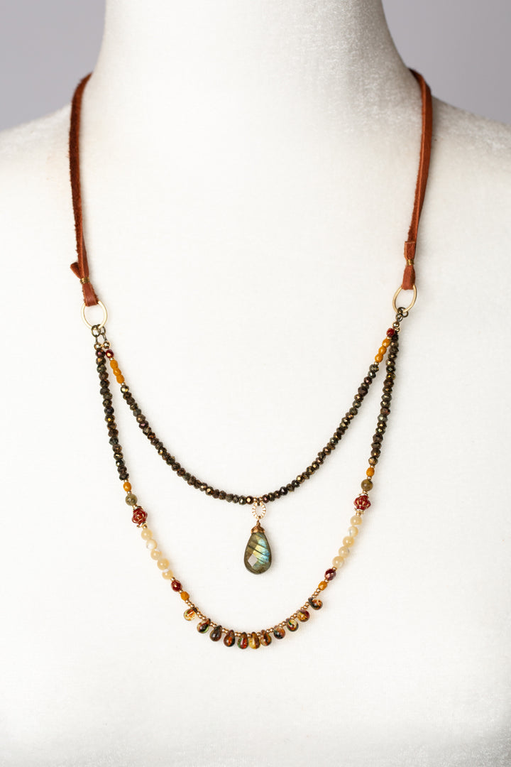 Fireside Adjustable Pyrite, Mother Of Pearl, Czech Glass Statement Necklace