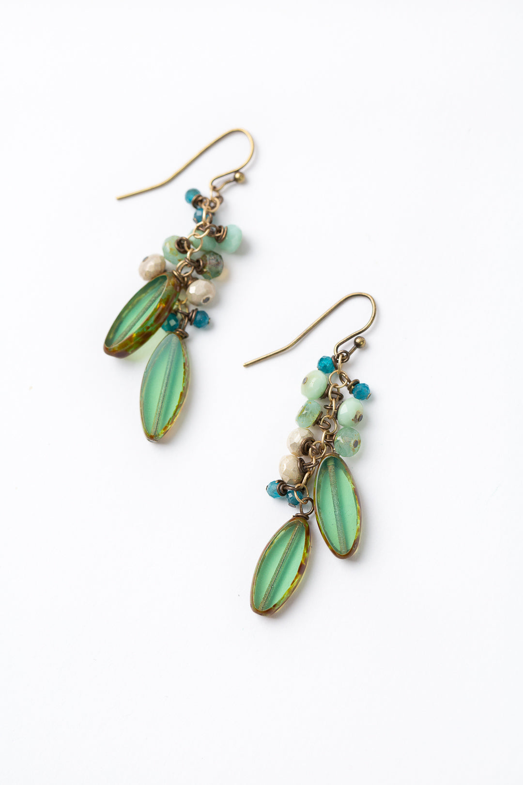 Heron Apatite With Czech Glass Cluster Earrings