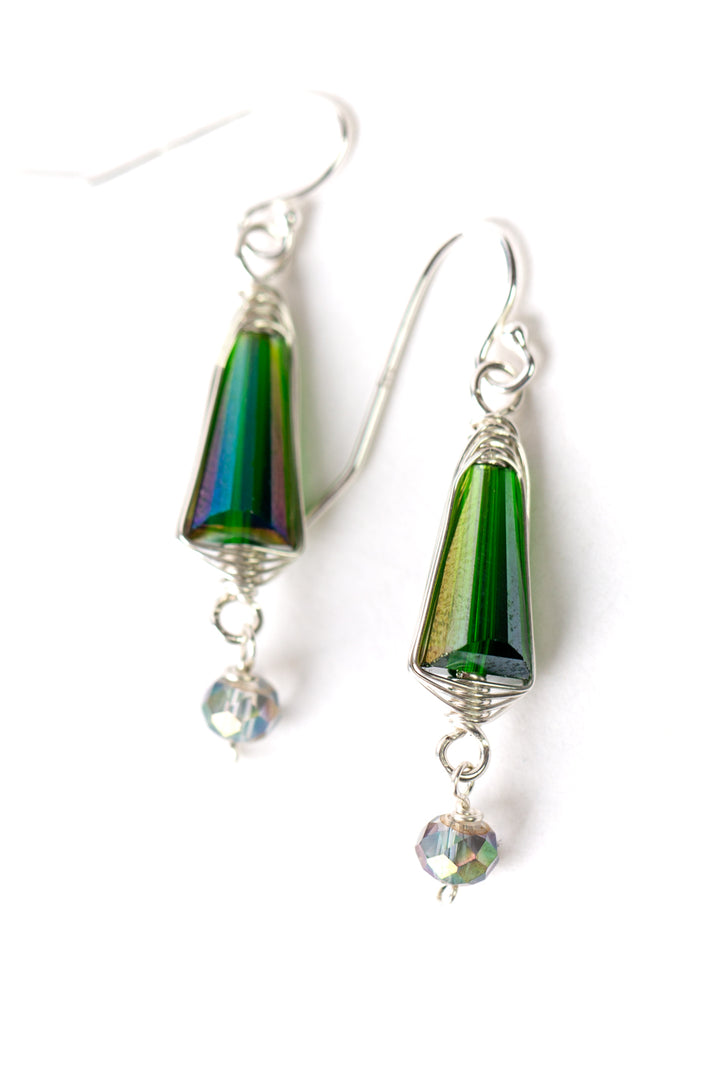 Herringbone Green Crystal Earrings