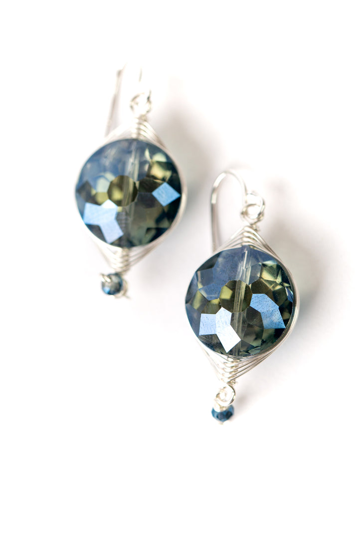 Herringbone Smoky Blue Crystal Herringbone Earrings