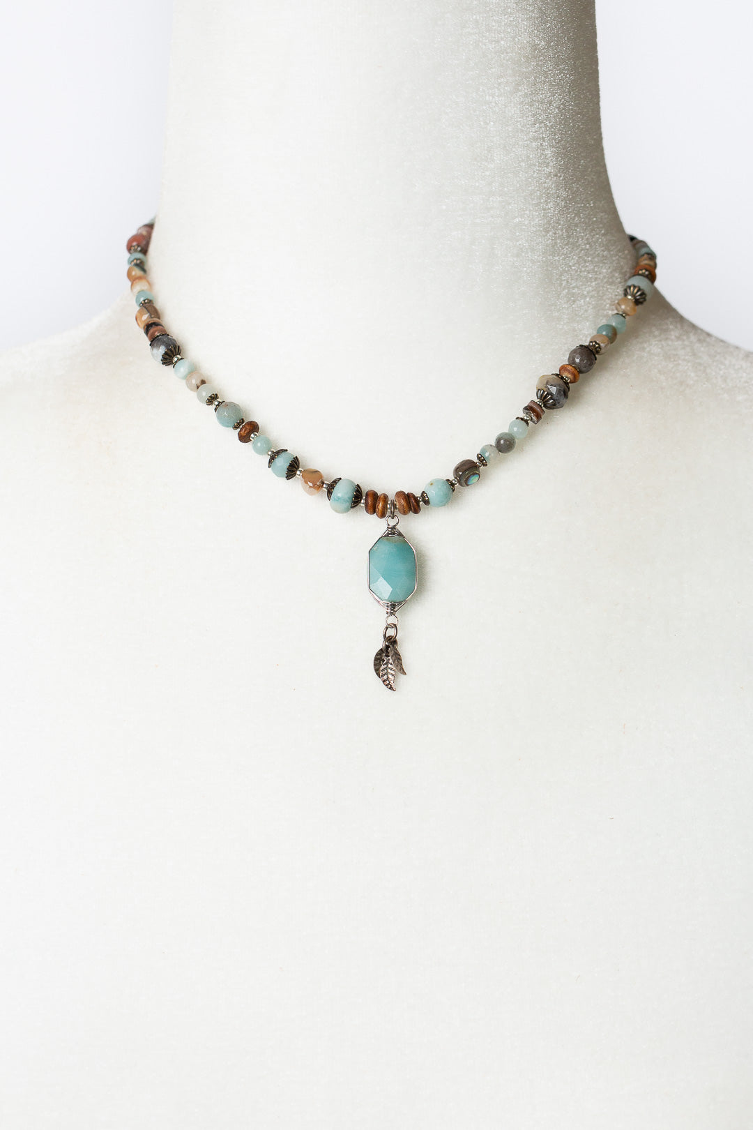 Integrity 15.5-17.5" Amazonite, Wood, Abalone Collage Necklace