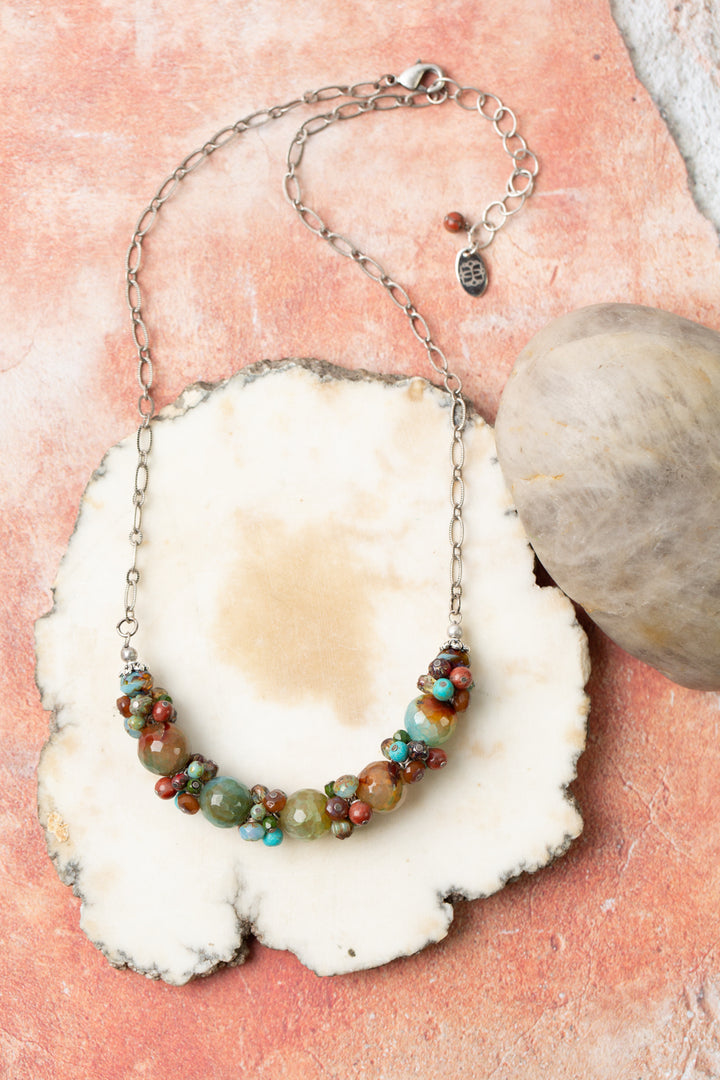 Lakeside 16.5-18.5" Agate, Jasper, Turquoise Cluster Necklace