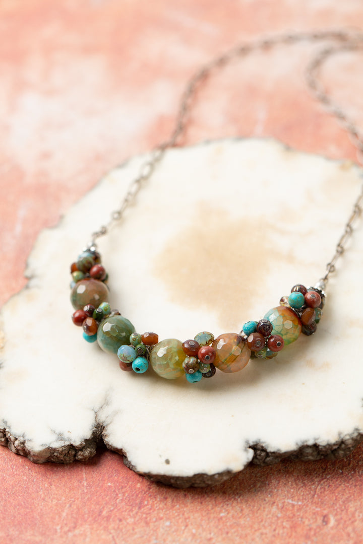 Lakeside 16.5-18.5" Agate, Jasper, Turquoise Cluster Necklace
