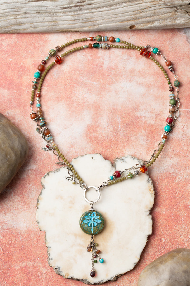 Lakeside 17 or 33.5" Turquoise, Crystal With Czech Glass Collage Necklace