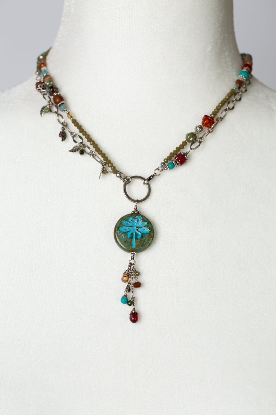 Lakeside 17 or 33.5" Turquoise, Crystal With Czech Glass Collage Necklace
