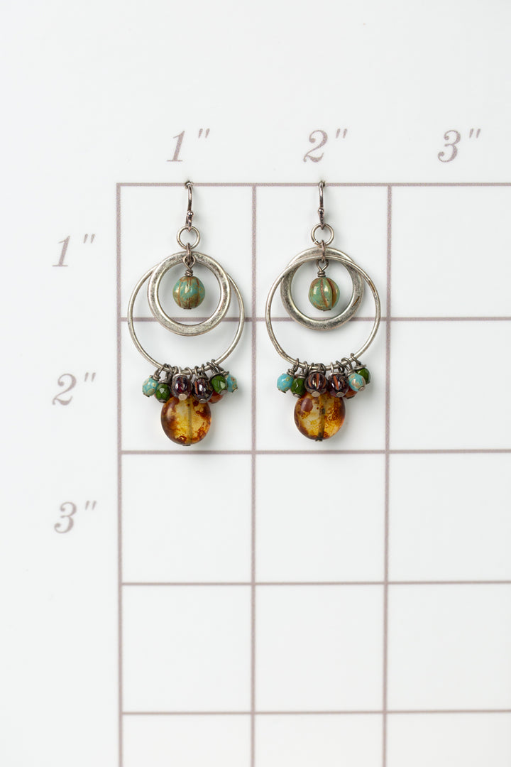 Lakeside Turquoise, Jasper, Czech Glass Cluster Hoop Earrings