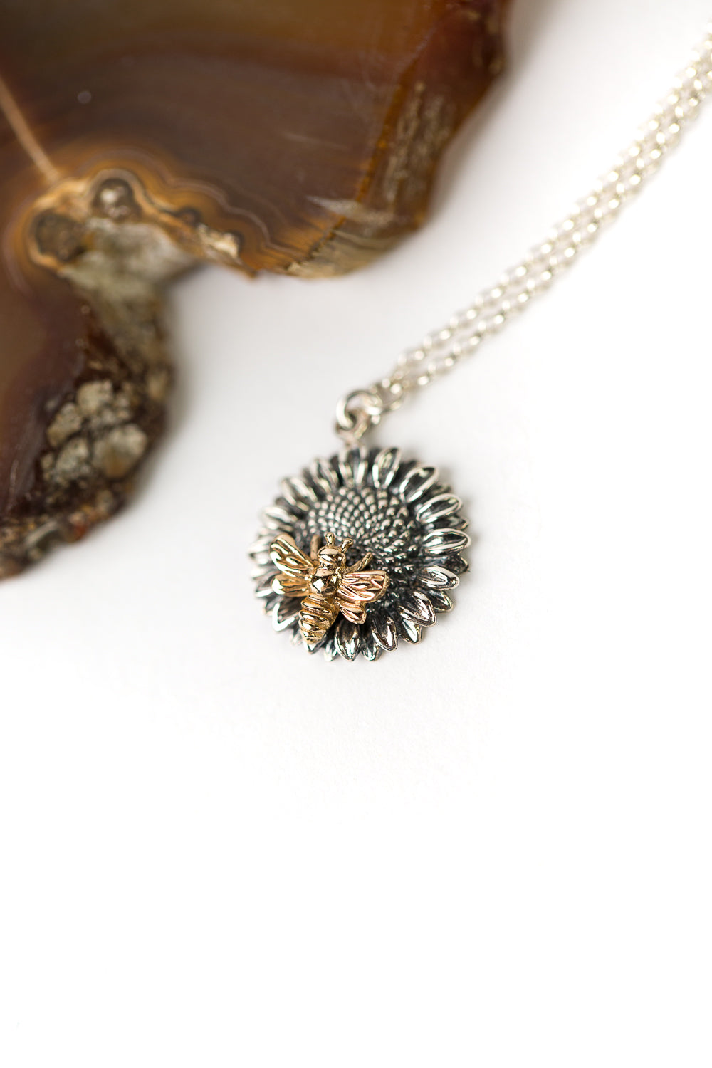 Limited Edition 16.25-18.25" Sunflower & Bee Simple Necklace
