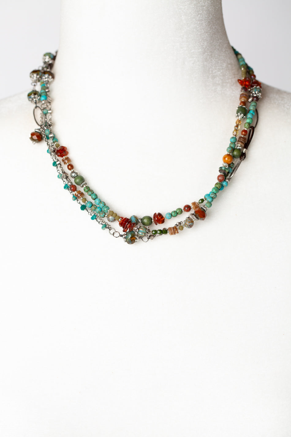 Lakeside 57.5-59.5" Turquoise, Jasper, Czech Glass Collage Necklace