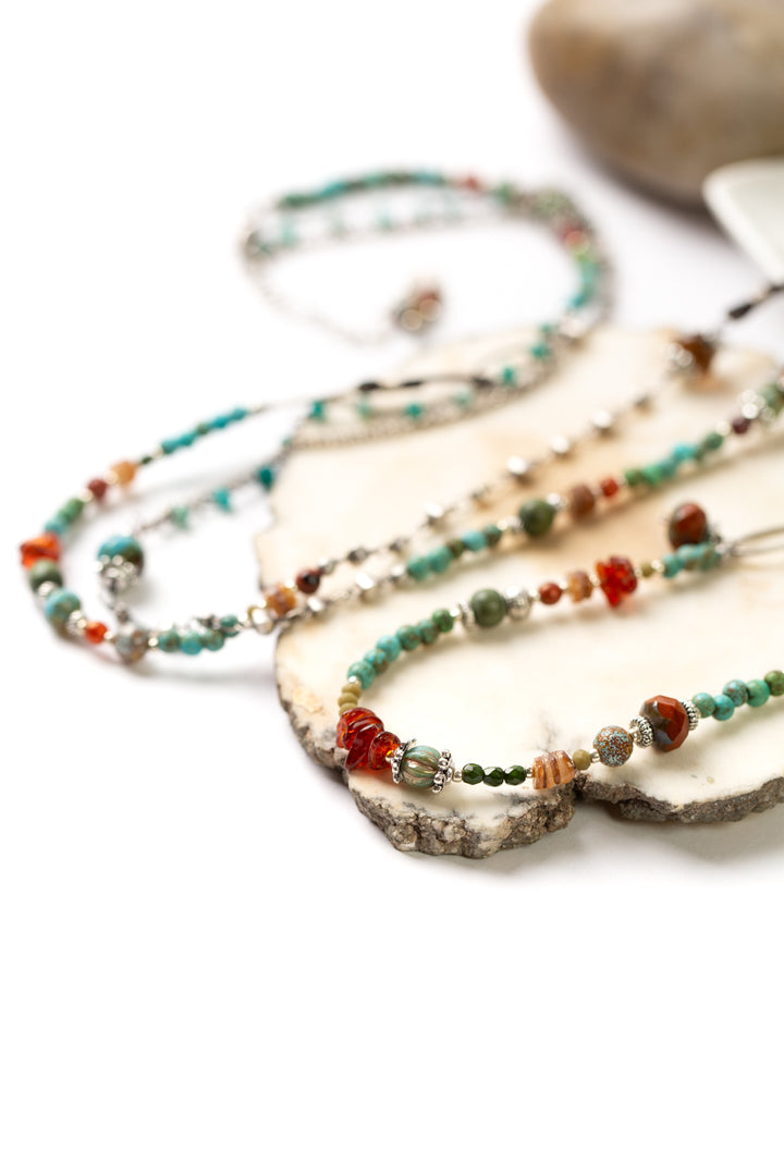 Lakeside 57.5-59.5" Turquoise, Jasper, Czech Glass Collage Necklace