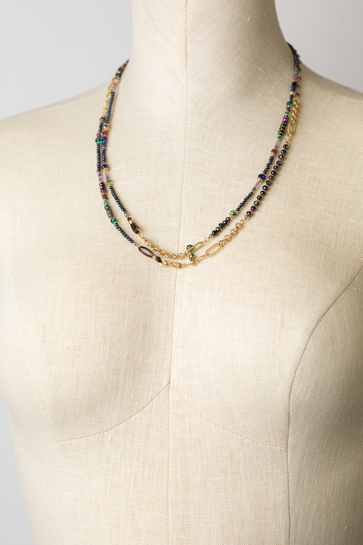 Masquerade 46-48" Amethyst, Pyrite, Fresh Water Pearl Collage Necklace