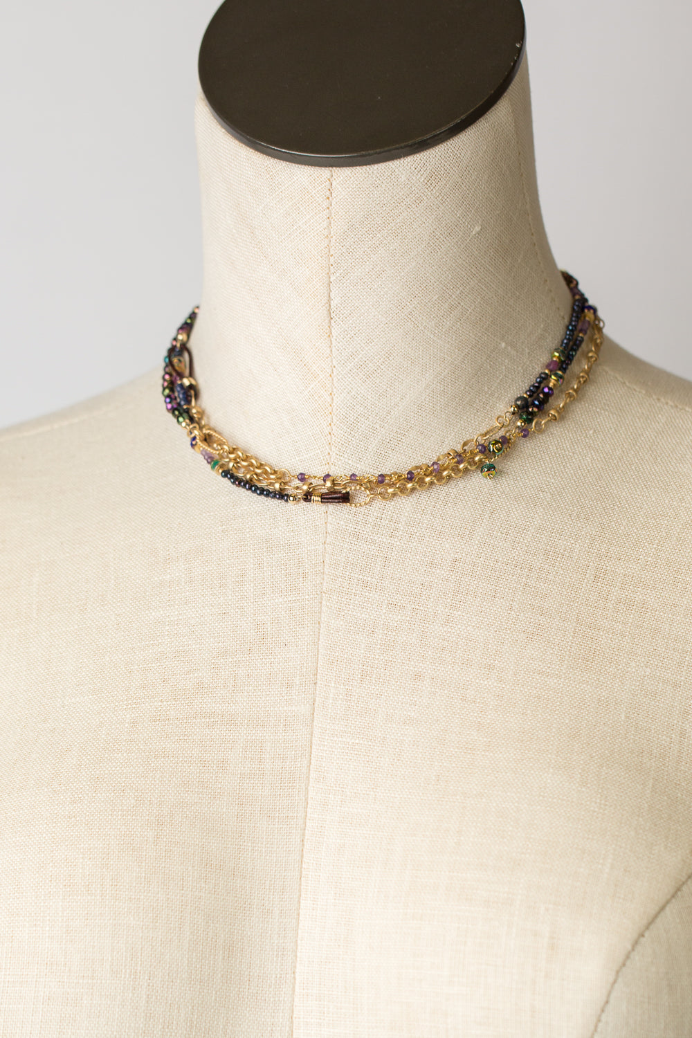 Masquerade 46-48" Amethyst, Pyrite, Fresh Water Pearl Collage Necklace