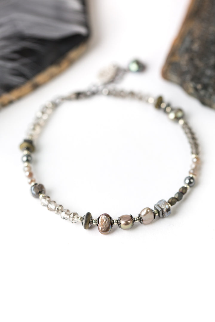 Moonlight 7.5-8.5" Moonstone, Crystal, Pearl Simple Bracelet