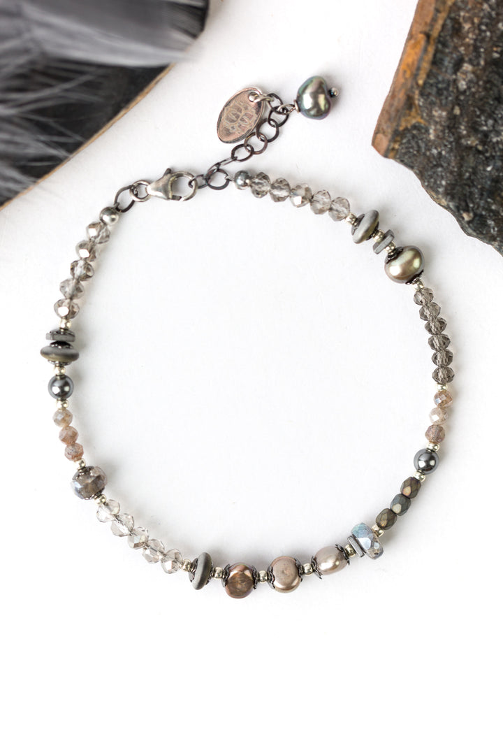 Moonlight 7.5-8.5" Moonstone, Crystal, Pearl Simple Bracelet