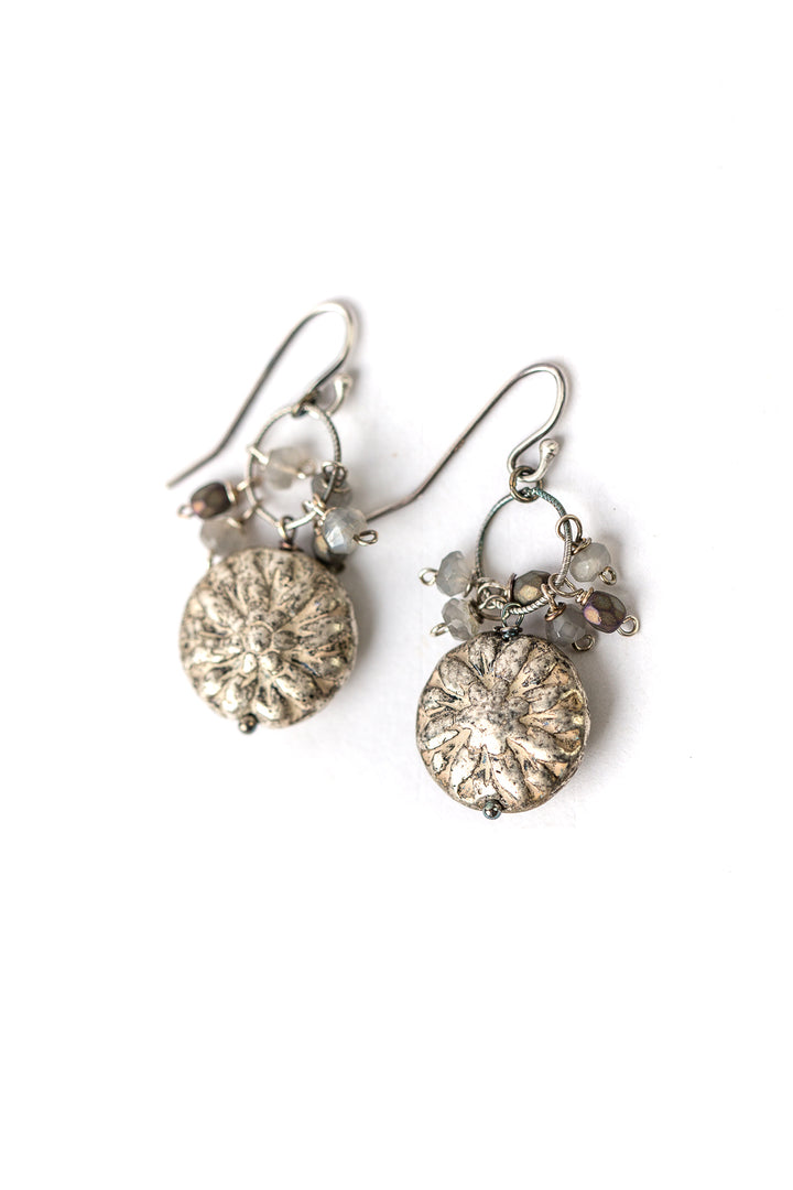 Moonlight Moonstone, Czech Glass Cluster Earrings