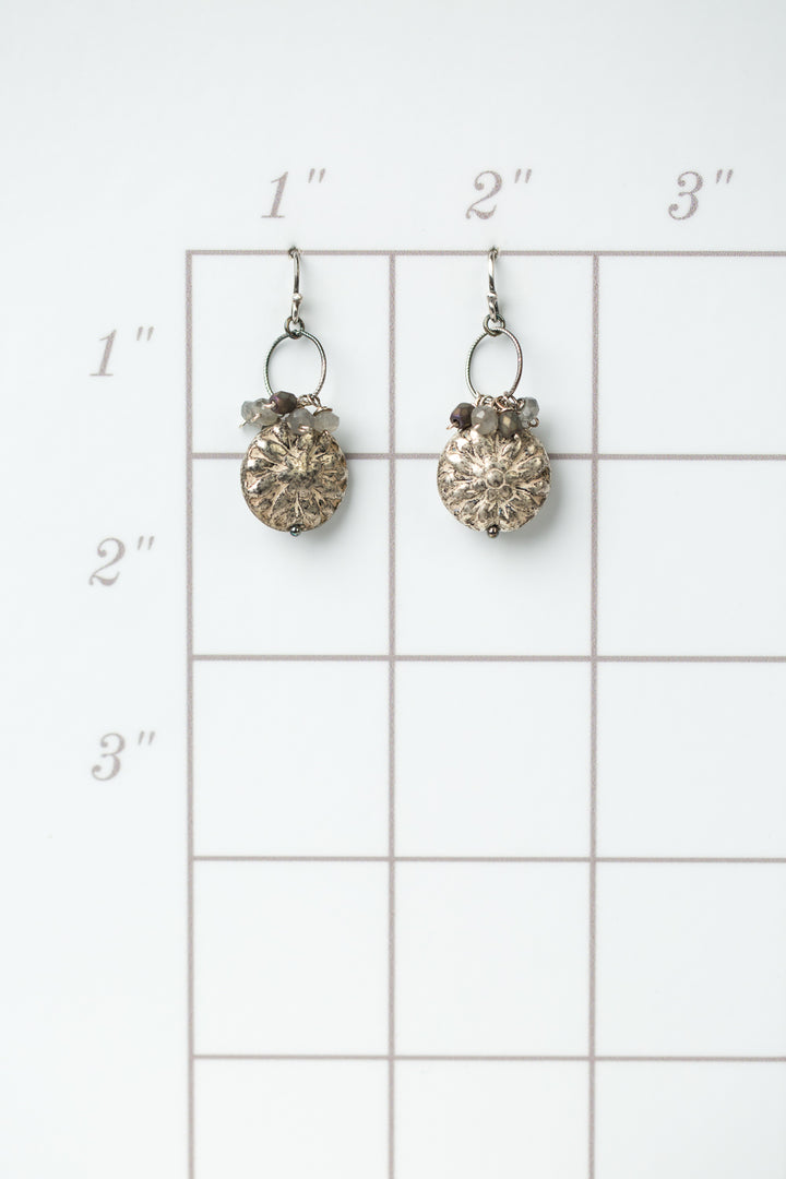 Moonlight Moonstone, Czech Glass Cluster Earrings