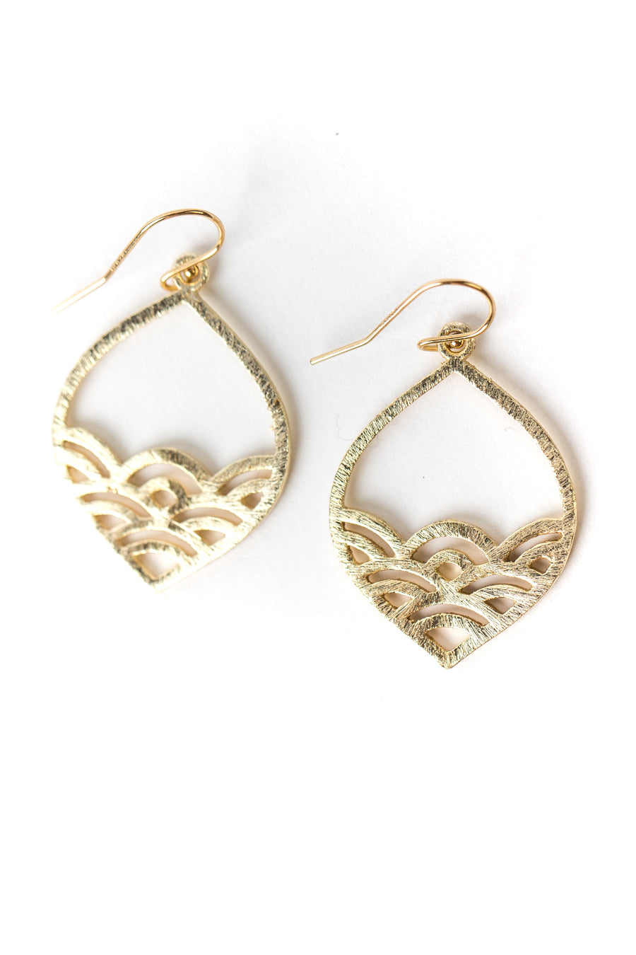 Brushed Gold Pointed Oval Frame Earrings