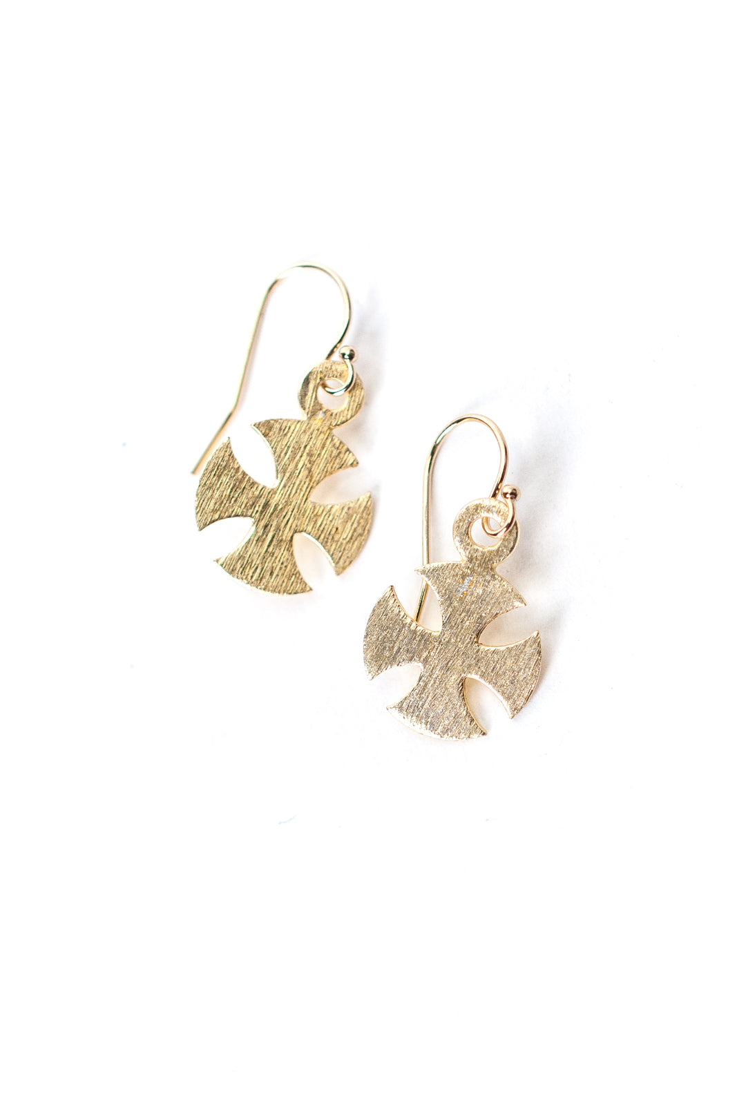 Brushed Gold Norse Cross Earrings
