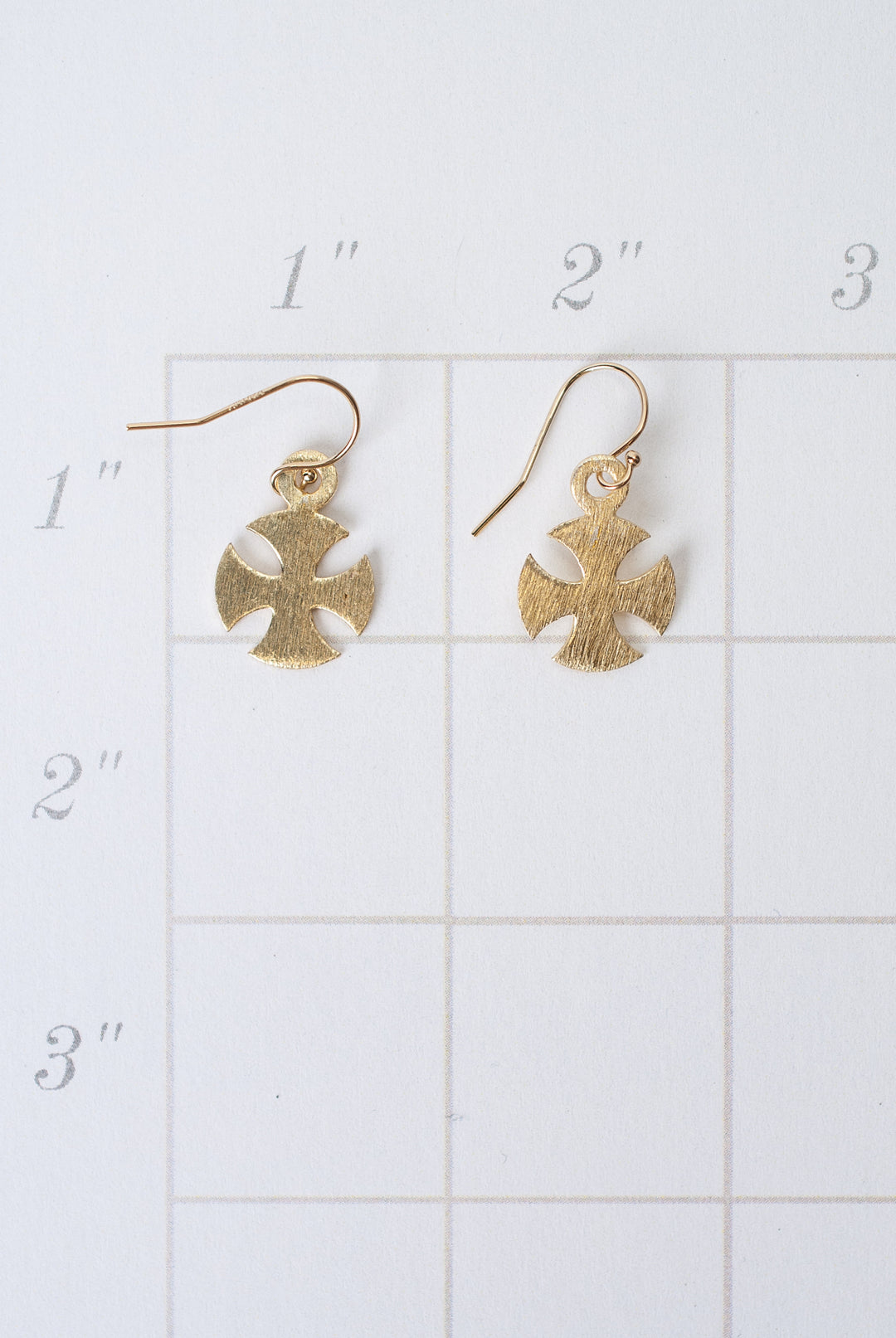 Brushed Gold Norse Cross Earrings