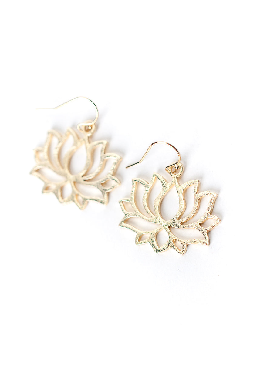 Brushed Gold Small Lotus Flower Earrings
