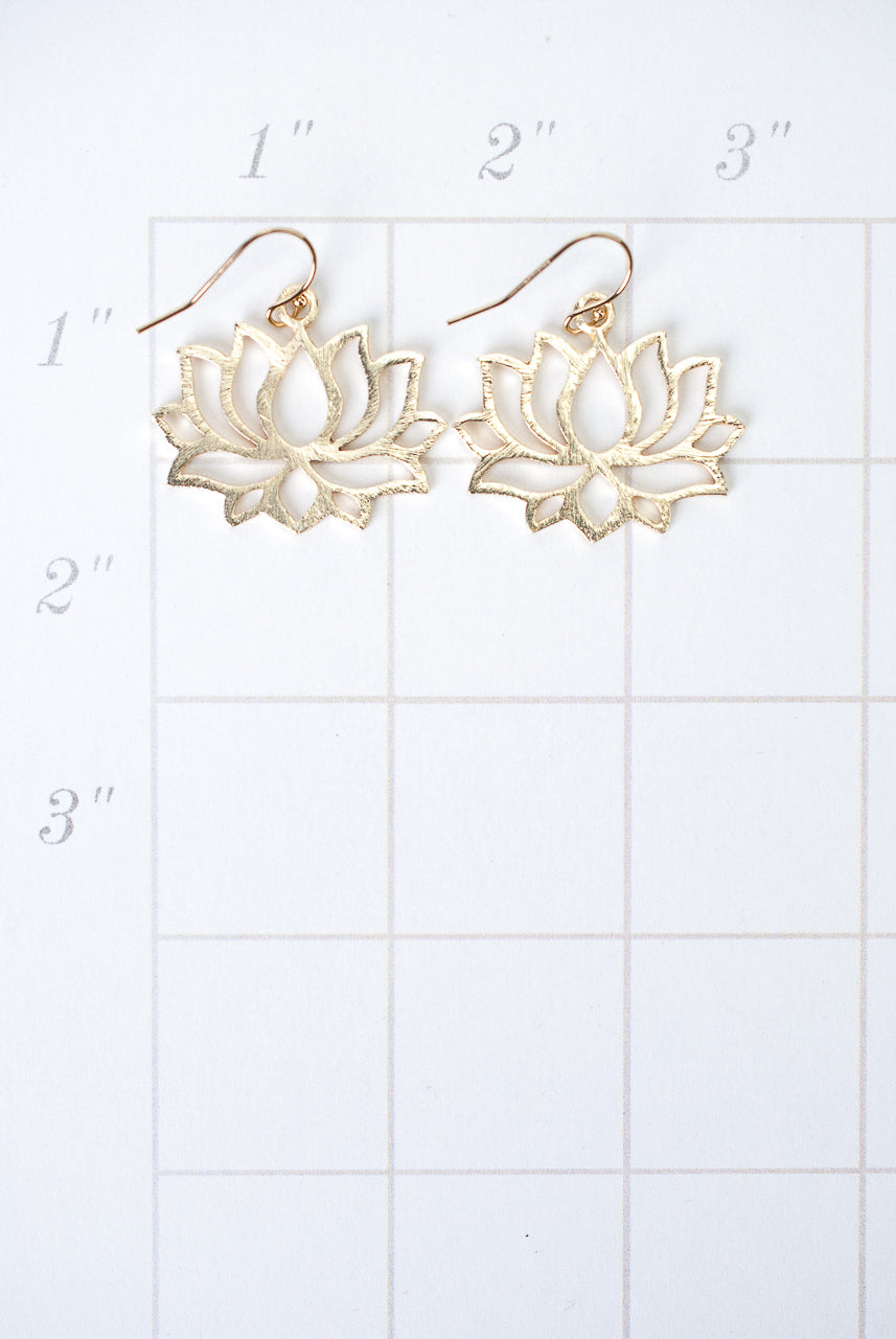 Brushed Gold Small Lotus Flower Earrings