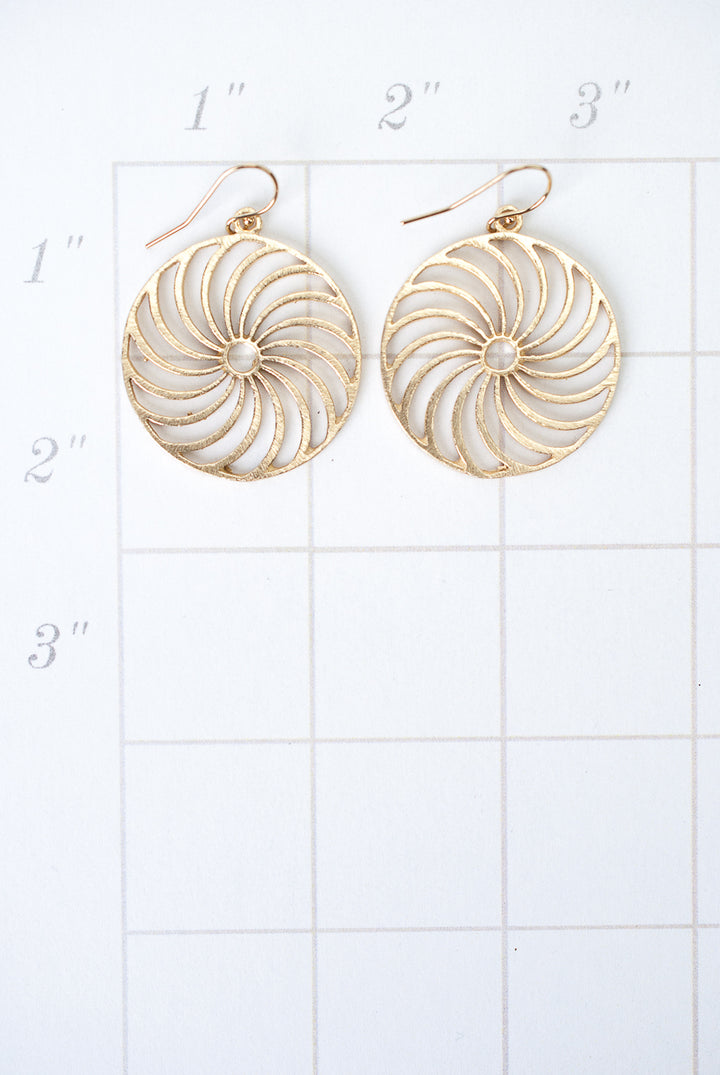 Brushed Gold Circle Swirl Earrings