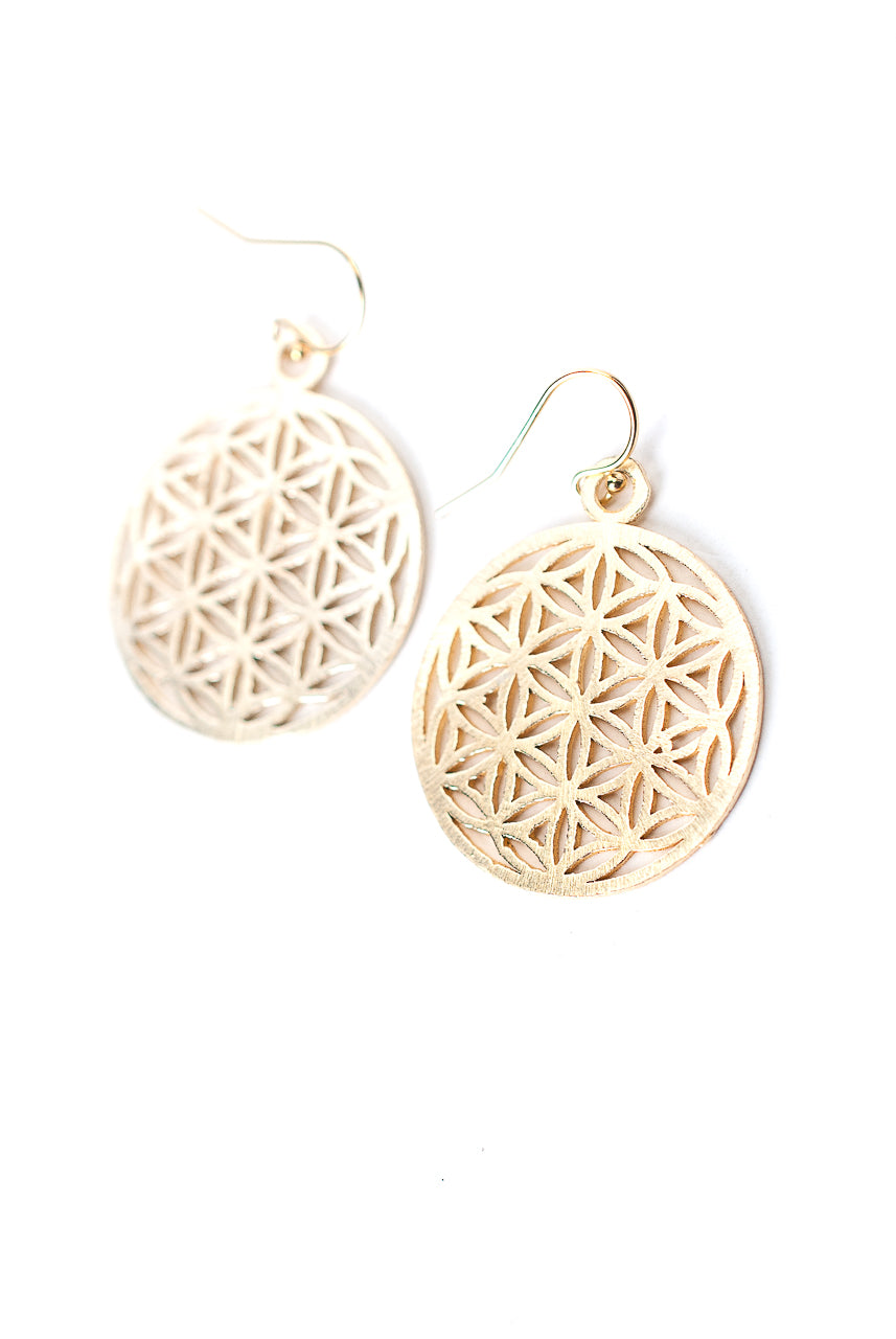Brushed Gold Flower Of Life Sacred Geometry Earrings