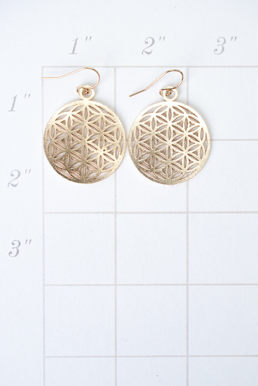 Brushed Gold Psychedelic Circle Earrings