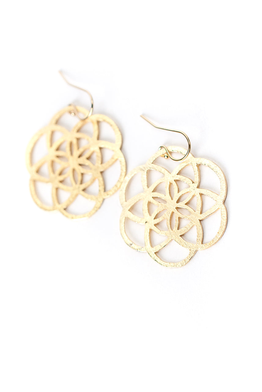 Brushed Gold Seed Of Life Sacred Geometry Earrings