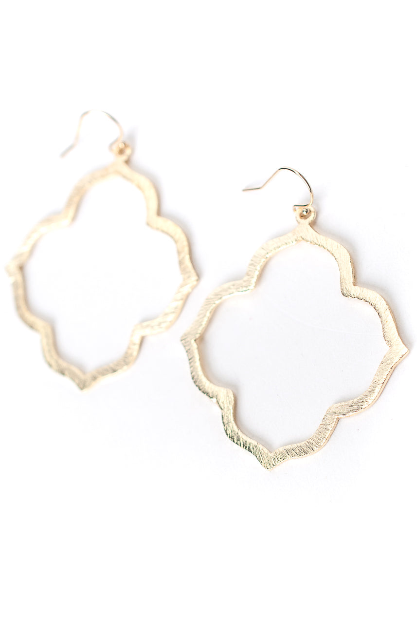 Brushed Gold Large Pointed Quatrefoil Earrings