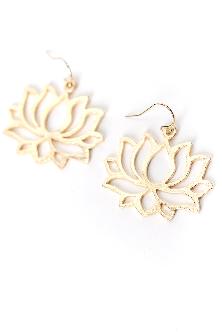 Brushed Gold Large Lotus Flower Earrings