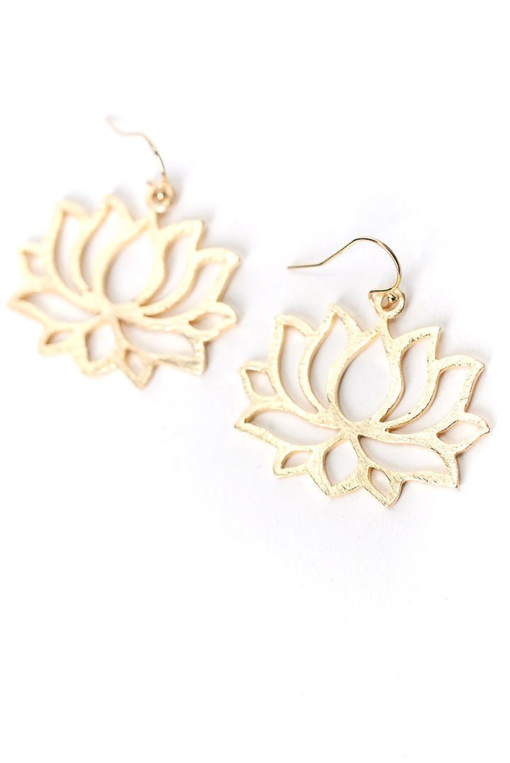 Brushed Gold Large Lotus Flower Earrings