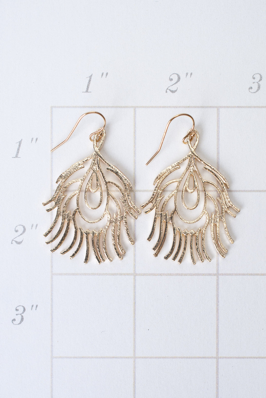 Brushed Gold Peacock Feather Earrings