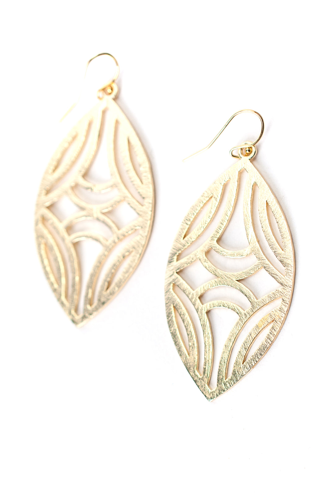 Brushed Gold Tribal Oval Earrings