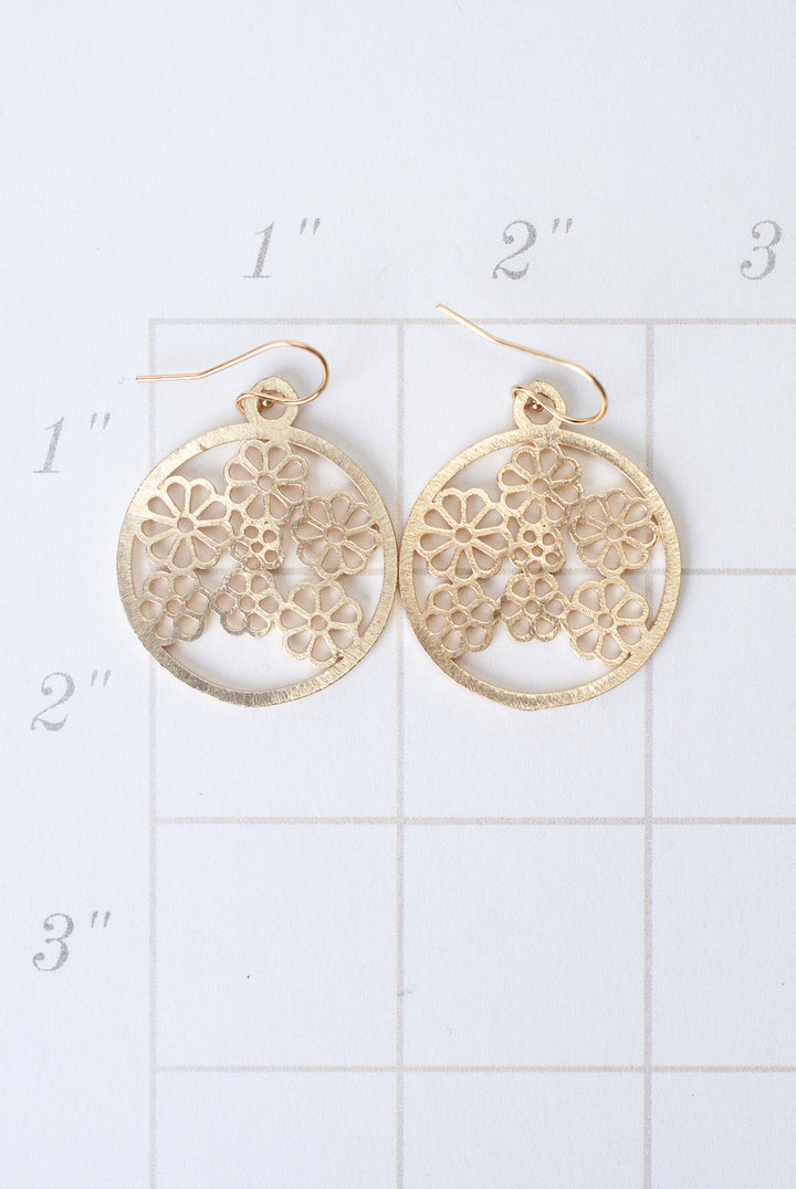Brushed Gold Floral Collage Earrings