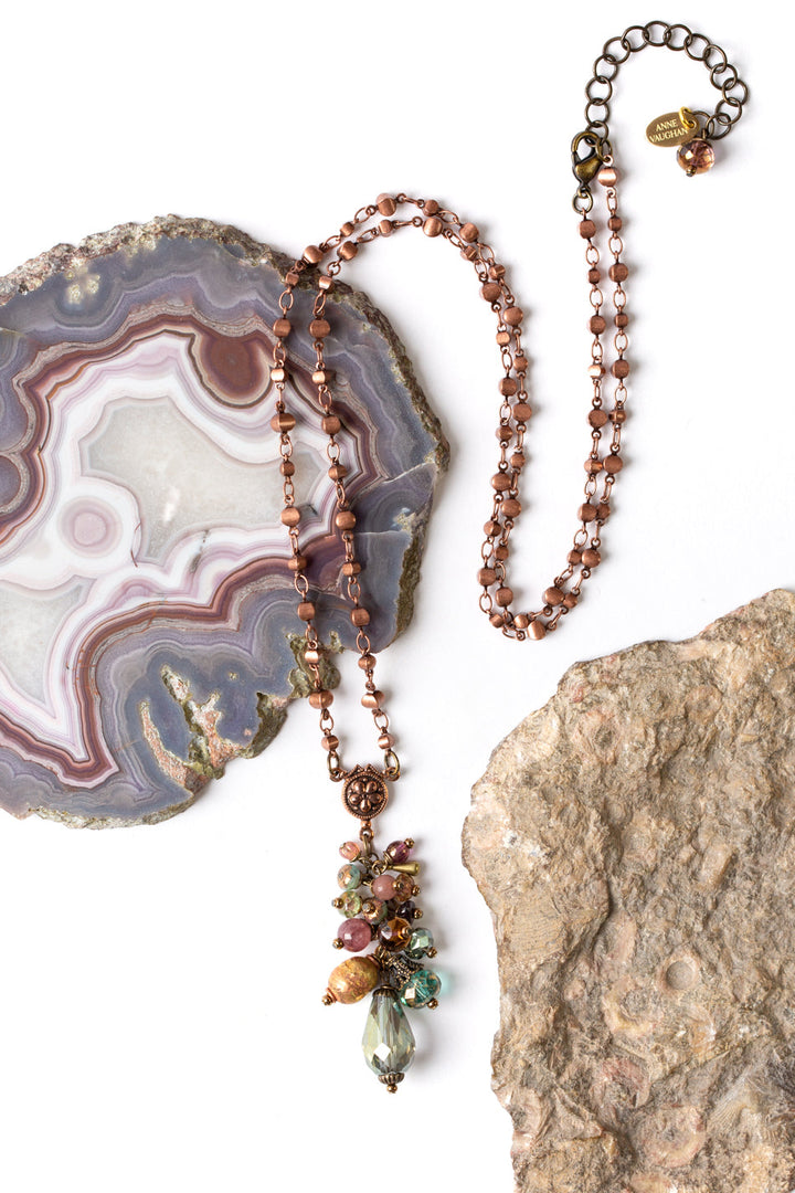 Mauve Mix 24-26" Czech Glass, Crystal, Lepidolite Quartz Cluster Necklace (limited)