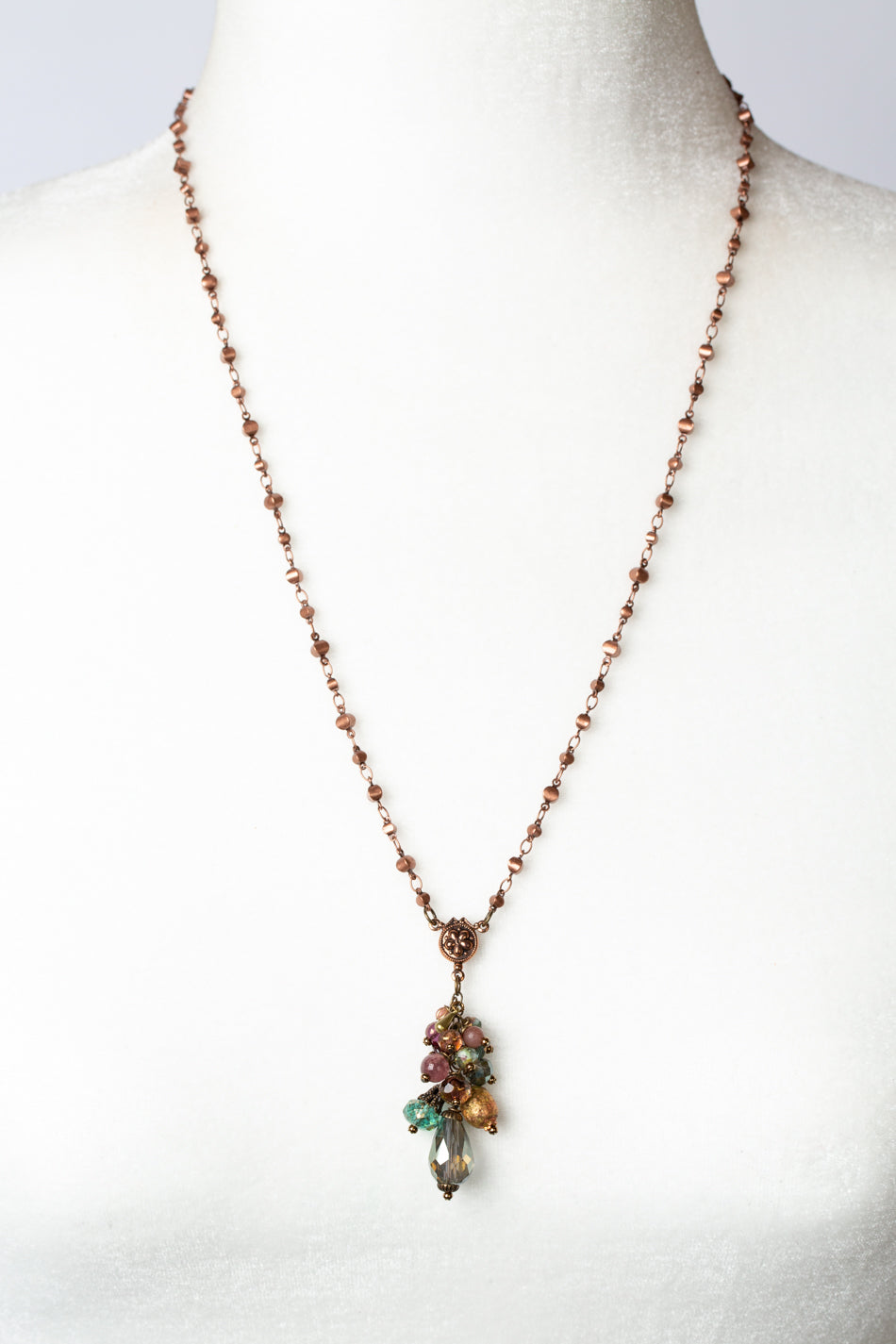 Mauve Mix 24-26" Czech Glass, Crystal, Lepidolite Quartz Cluster Necklace (limited)