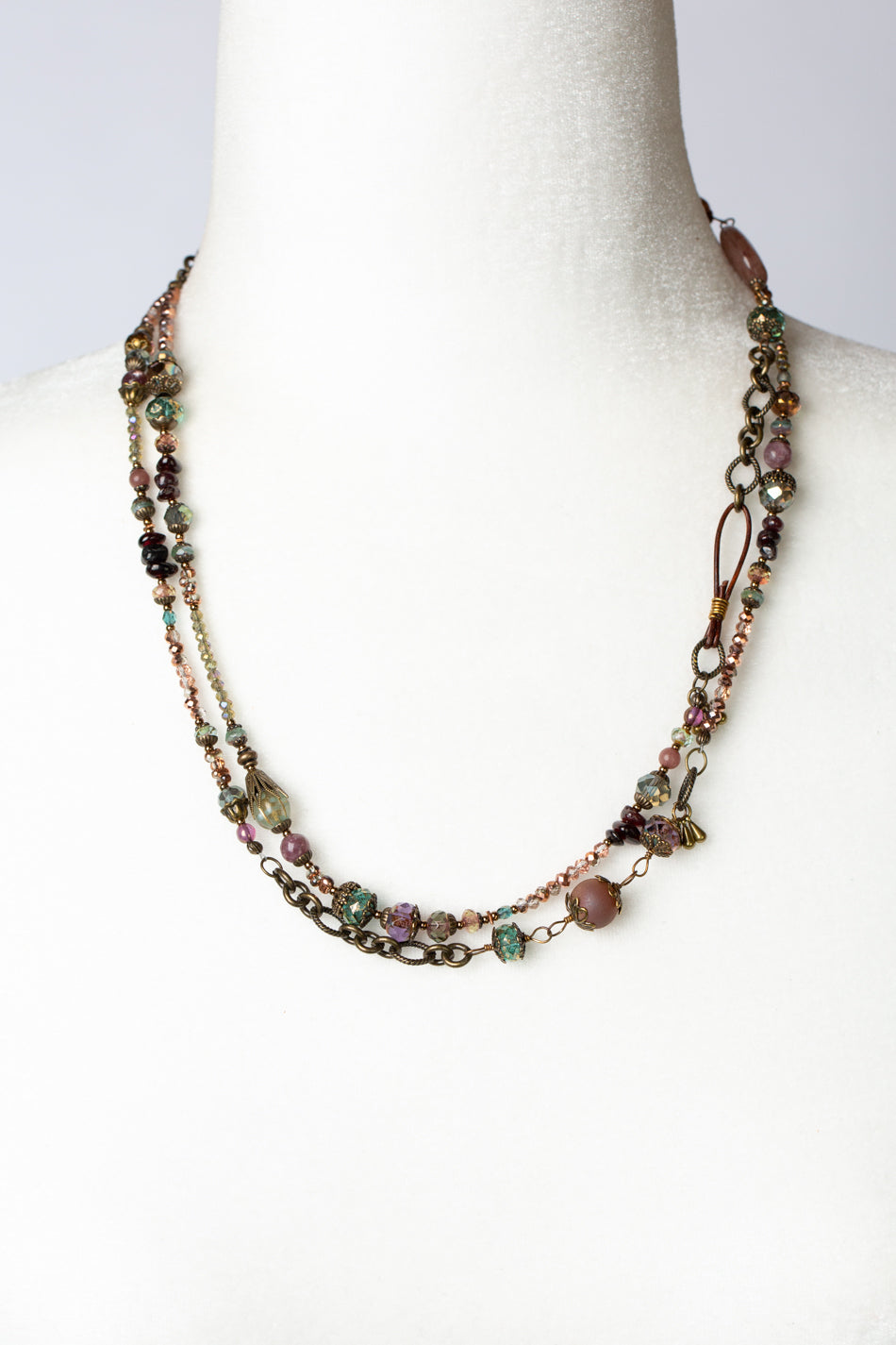 Mauve Mix 45-47" Czech Glass Crystal Garnet Collage Necklace