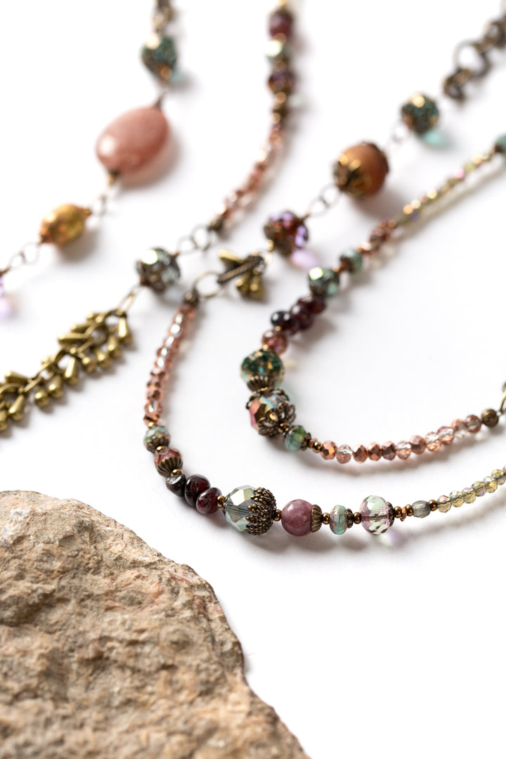 Mauve Mix 45-47" Czech Glass Crystal Garnet Collage Necklace