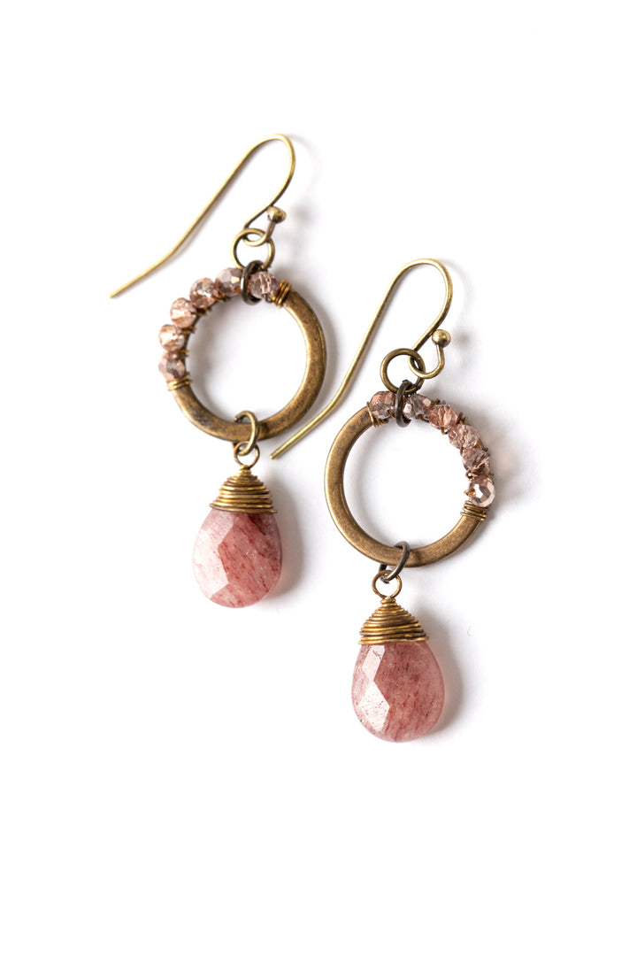 Mauve Mix Strawberry Quartz, Crystal Dangle Earrings (limited)